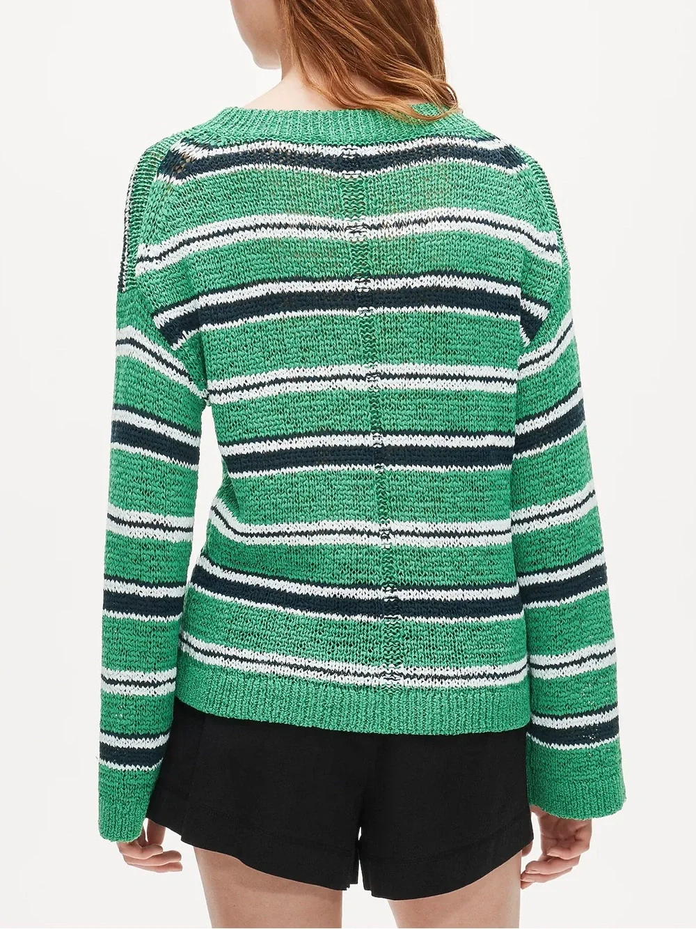 J. Crew Green Striped Crewneck Sweater with Navy and White